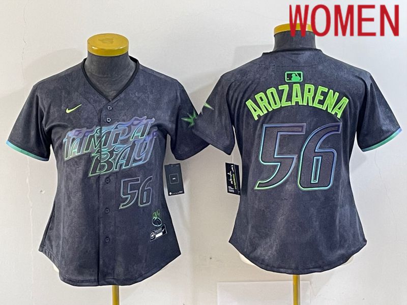 Women Tampa Bay Rays #56 Randy Arozarena Nike MLB Limited City Connect Black 2024 Jersey style 4